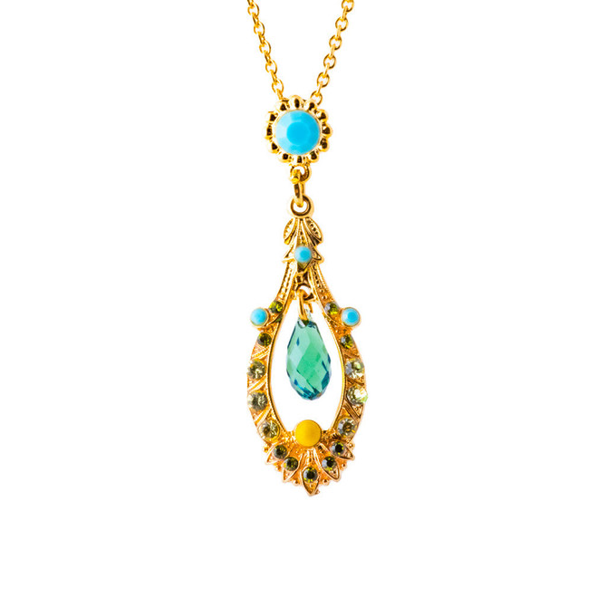 Mariana Open Oval Pendant with Dangle Briolette in Pistachio - Preorder