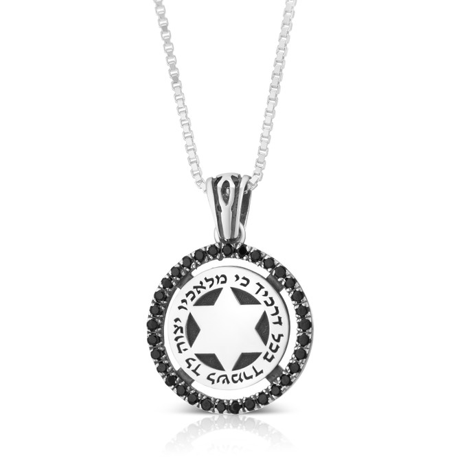 Magic Touch Travelers Prayer With Black Zircon Stones Necklace