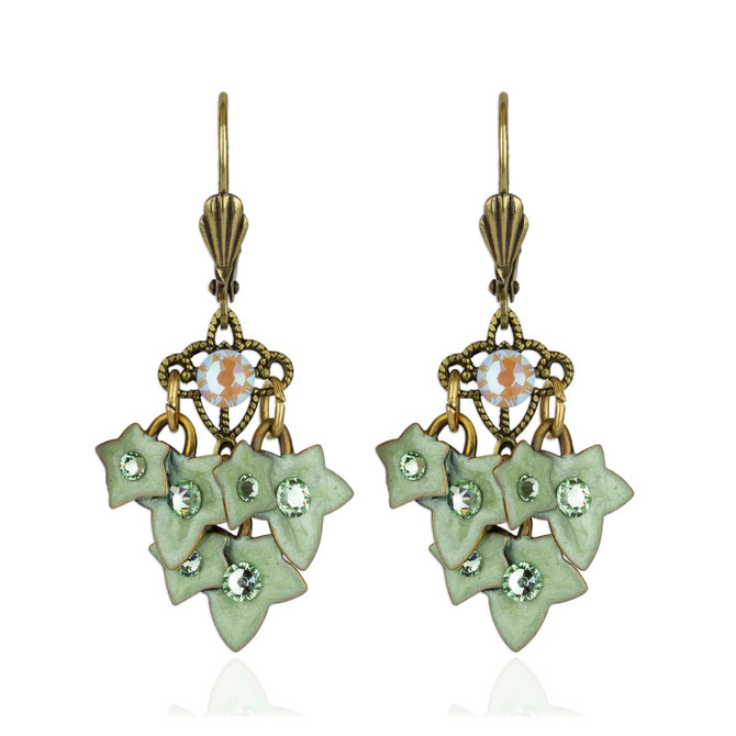 Anne Koplik Lierre Crystal Ivy Leaf Earrings 