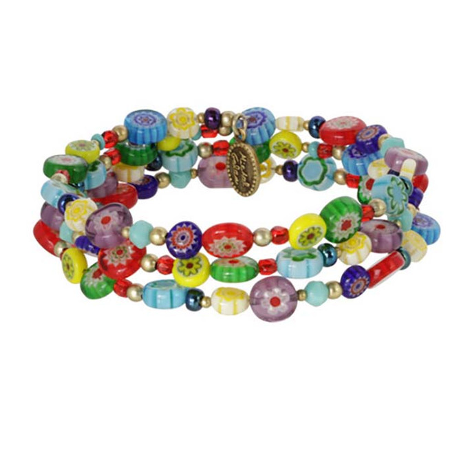 Michal Golan Multicolor Millefiori Beaded Memory Wire Bracelet