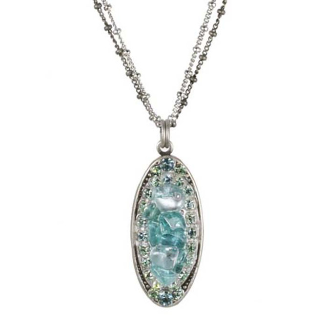 Michal Golan Aquamarine Oval Necklace on Double Chain