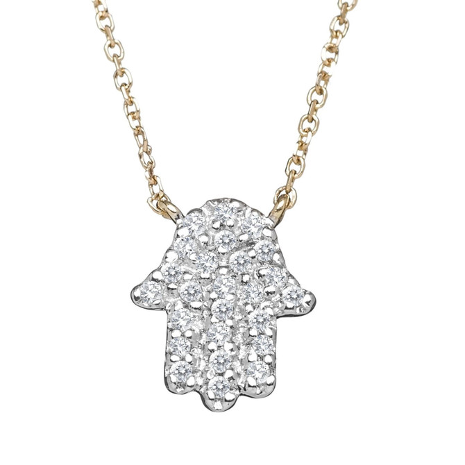Hamsa Diamond Bezel Set Stylish Necklace in 14k Gold