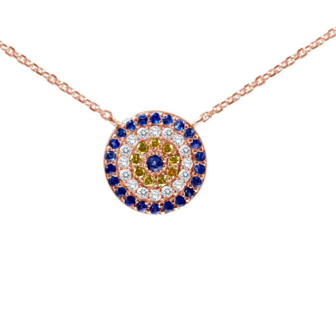 Evil Eye Necklace With Sapphires and Diamonds in 14k Gold