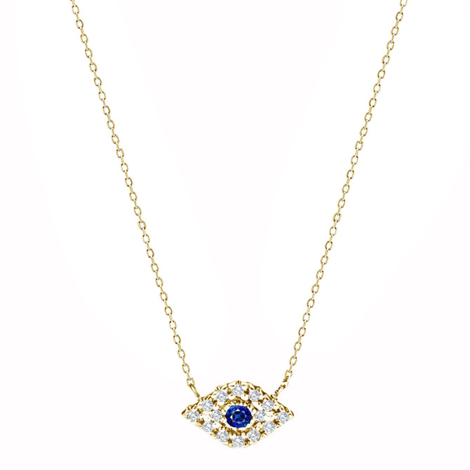 Dainty Diamond Evil Eye Necklace in 14k Gold