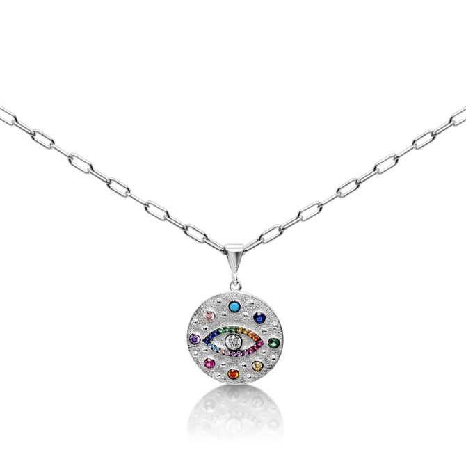 Celestial Evil Eye Pendant With Colorful Accents