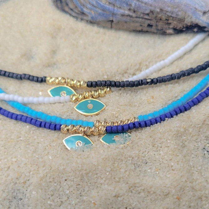 Layering Bead Necklace with Evil Eye Charm