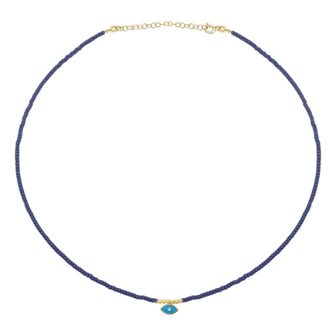Layering Bead Necklace with Evil Eye Charm