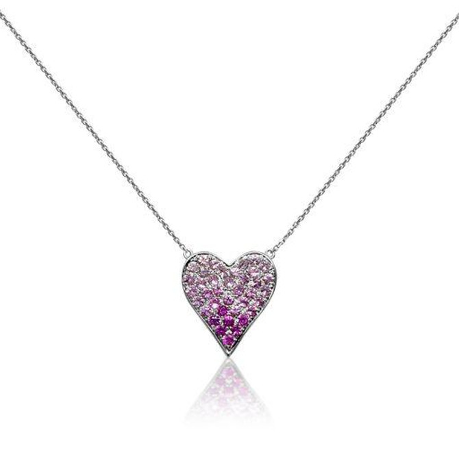 Ombre Pink Sapphire Heart Necklace