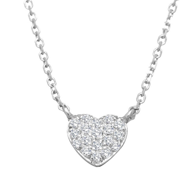 Tiny Diamond Heart Necklace in 14k Gold