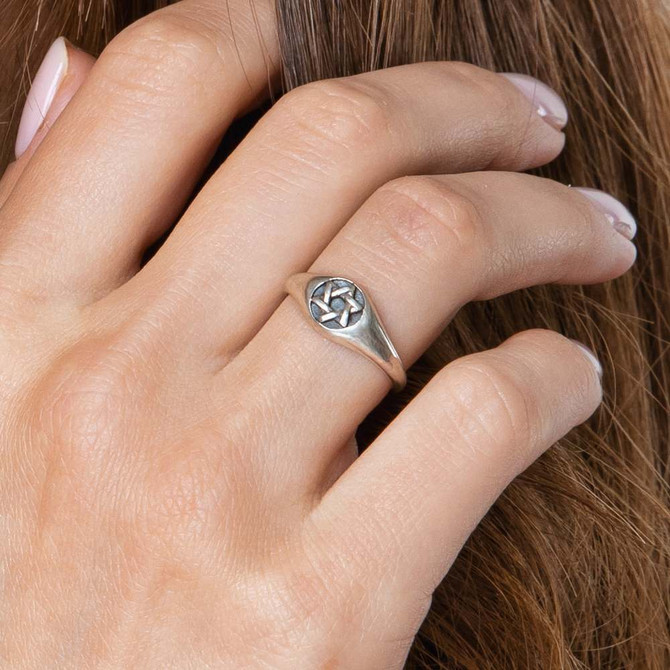 Star Of David Ring with Oxidized Silver