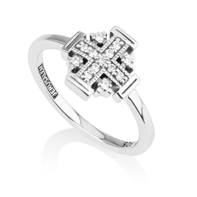 925 Silver Sterling Ring with Jerusalem Cross with Zircon Stones