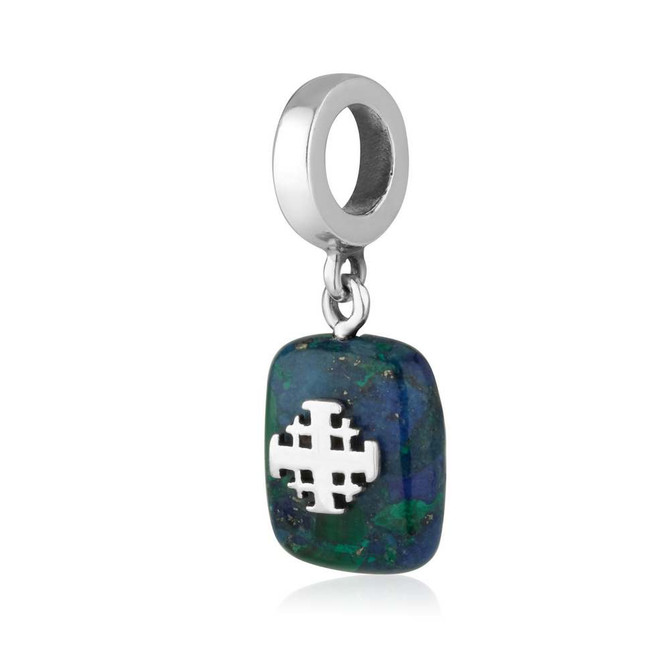 Azurite Stone Jerusalem Cross Charm Pendant