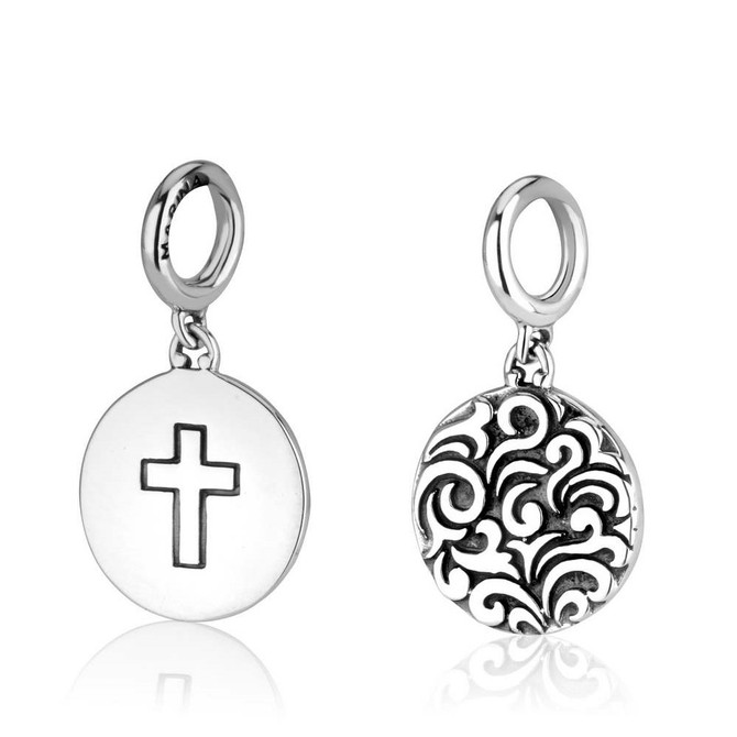 Sterling Silver Oxidized Floral Pattern Cross Charm Pendant