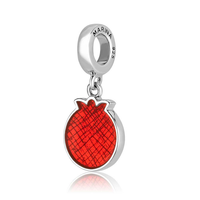 Charm Pendant with Silver Beads and Red Enamel