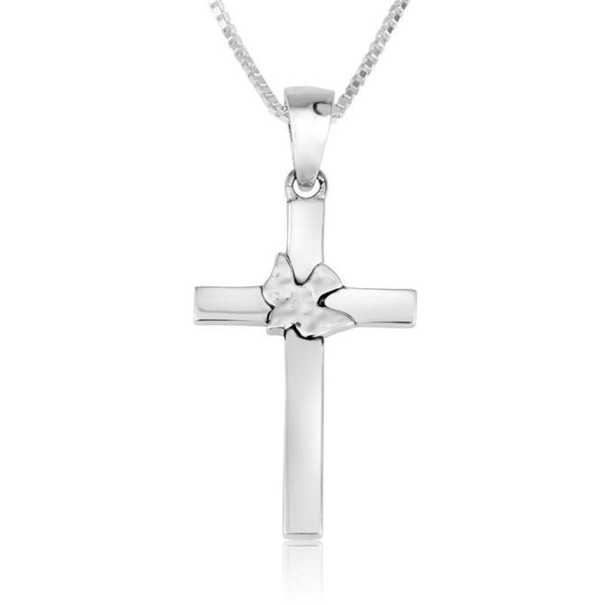 Silver Pendant in a form of Cross Engraved Dove