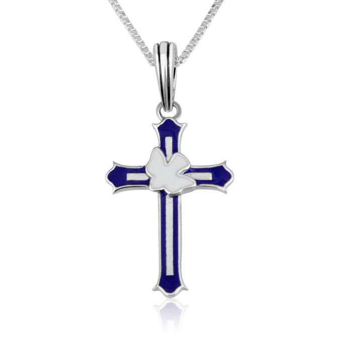 Cross Engraved Dove Sillver Pendant