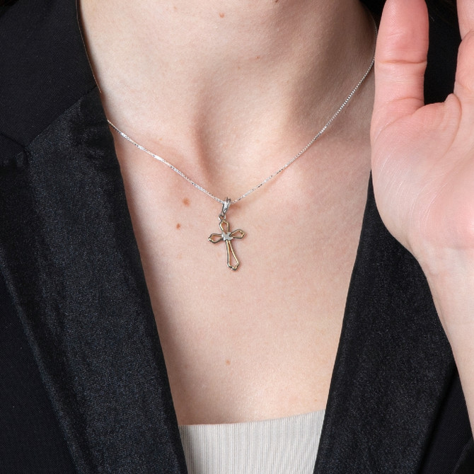 Silver Pendant in a form of Gold Plated Cross and Dove