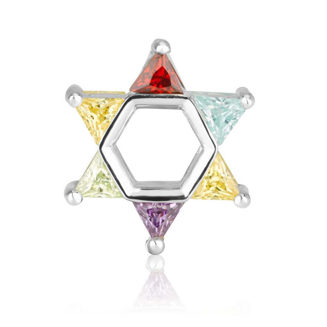 Star of David Charm with Semi Precious Rainbow Stone