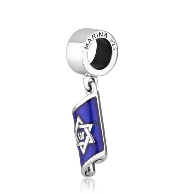 Mezuzah Scroll Shaped Star David Charm Pendant