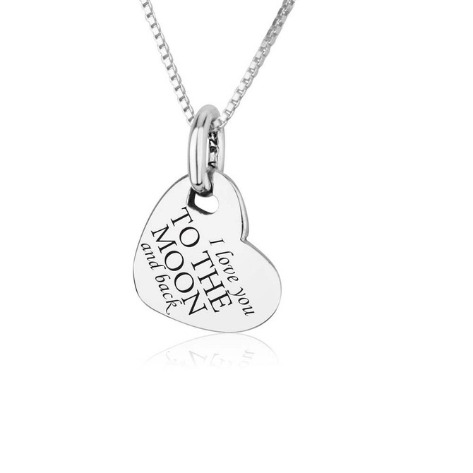 Heart Shaped Silver Pendant I love You Moon Back