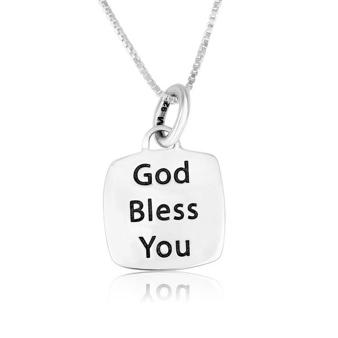 God Bless You Engraved Sterling Silver Pendant