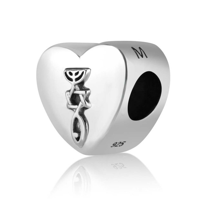 925 Sterling Silver Messianic Heart Shaped Bead Charm