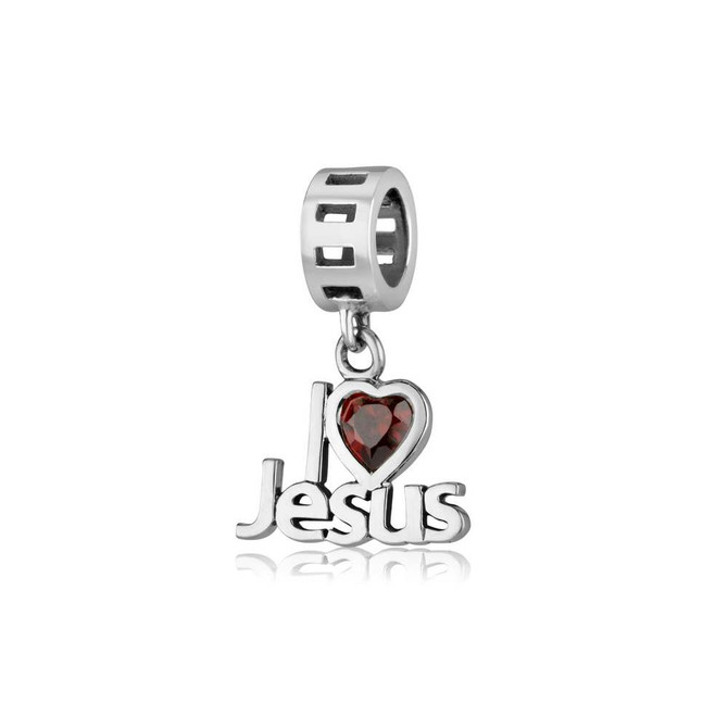I love Jesus and a Ruby Heart Charm Pendant