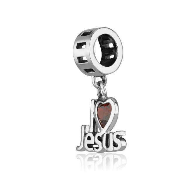 I love Jesus and a Ruby Heart Charm Pendant
