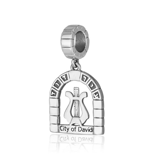 Silver Pendant Charm with Engraved David Harp