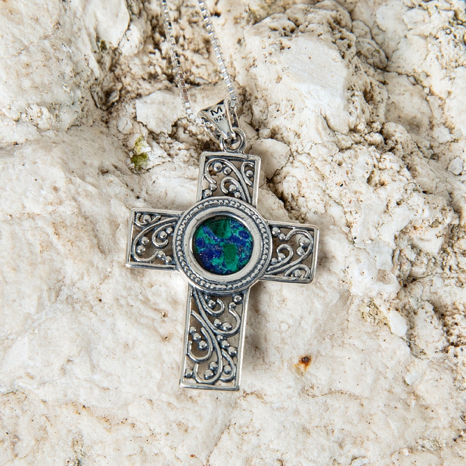 Sterling Silver Pendant with Eilat Filigree Cross