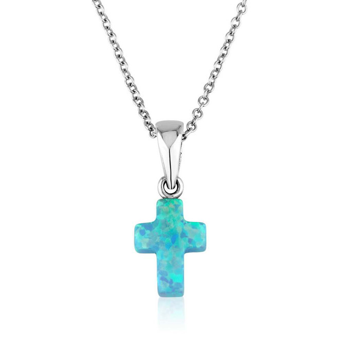 Sterling Silver Cross Pendant With Blue Opal