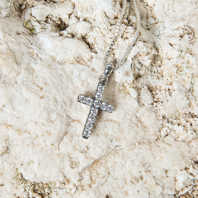 Silver Pendant with Zirconia Stone in a form of Trinity Cross