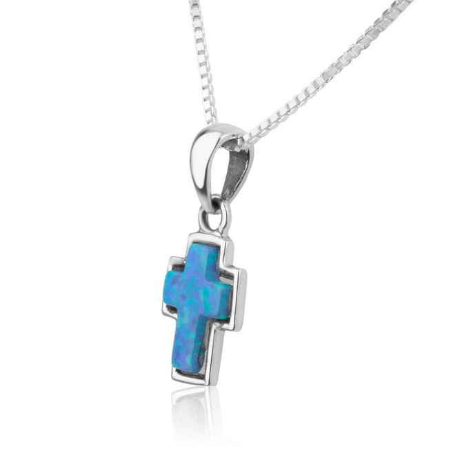 925 Sterling silver Pendant Cross with Blue Opal