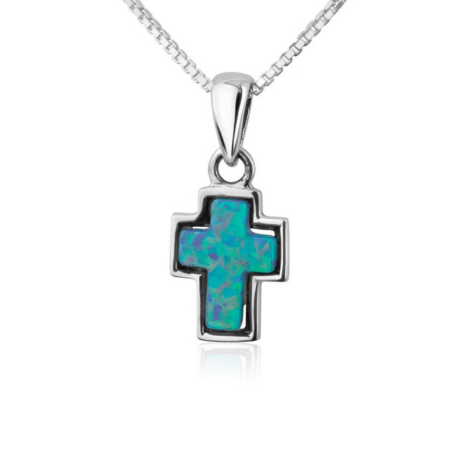 925 Sterling silver Pendant Cross with Blue Opal