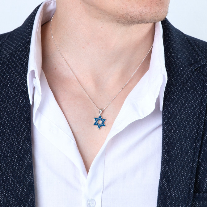 Silver Studded Star Pendant with Blue Enamel