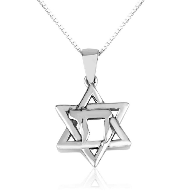 Silver Chai Emblazoned Pendant in a form of Star of David
