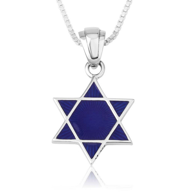 925 Sterling silver Star of David Pendant with Blue Enamel