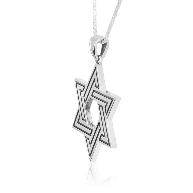 Silver Oxidized Pendant w/ interwoven Triangles Star of David