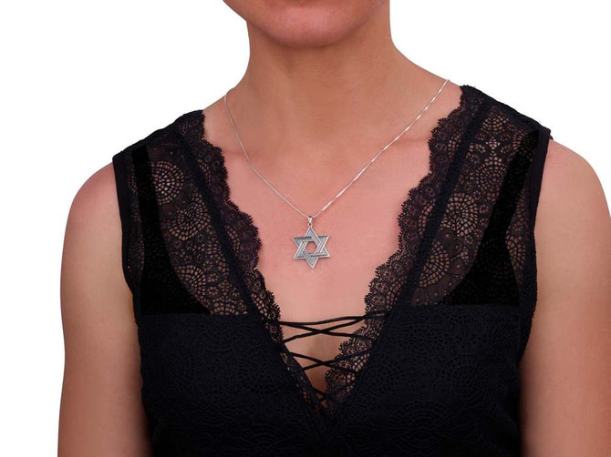 Silver Oxidized Pendant w/ interwoven Triangles Star of David