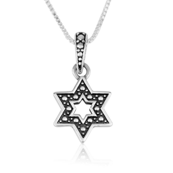 Silver Diamond Shaped Pendant w/ Dual Layer Star of David