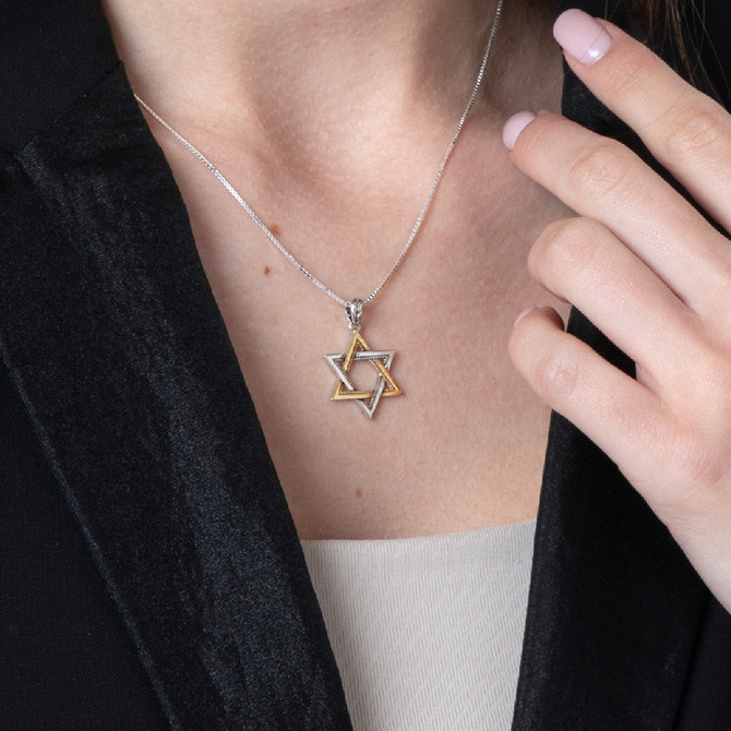Sterling Silver Polished Gold Plated Star of David Pendant