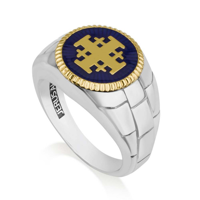 Mens Ring - Jerusalem Cross Silver with Gold Enamel