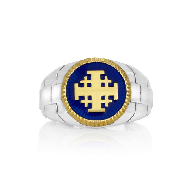 Mens Ring - Jerusalem Cross Silver with Gold Enamel