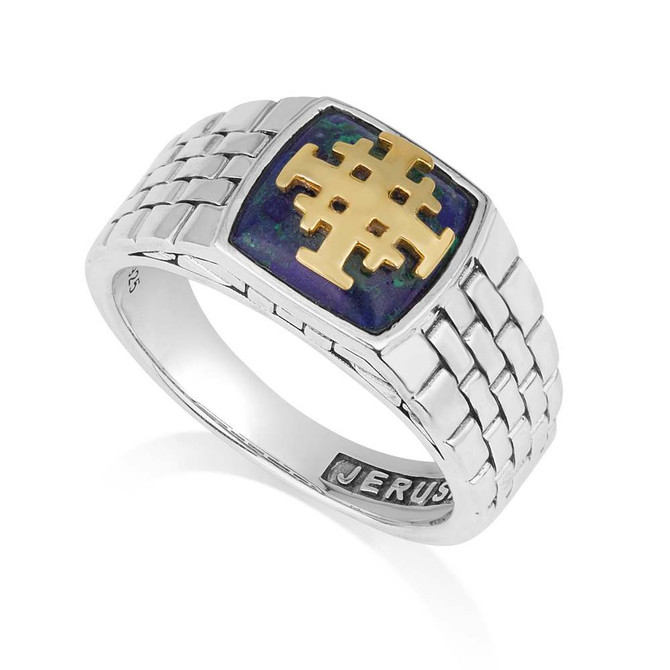 Mens 925 Sterling Silver Ring with Azurite