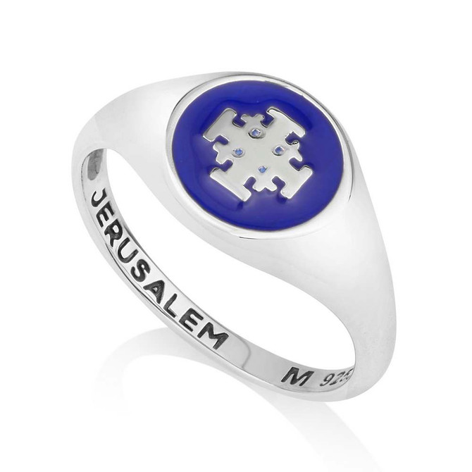 925 Sterling Silver Ring with Blue Enamel Cross