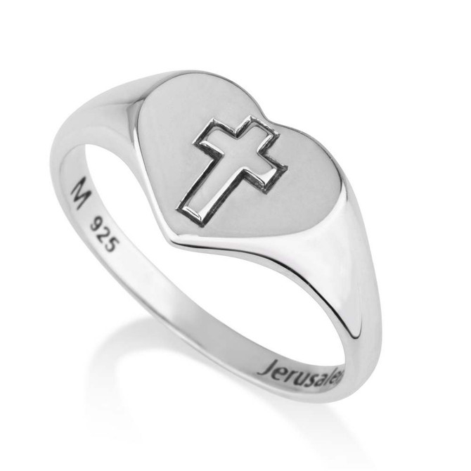 Sterling Silver Heart Ring with Eilat Stone Cross