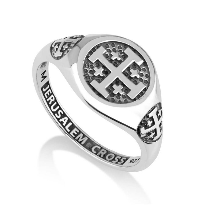 925 Sterling Silver Ring with Engraving and Jerusalem Cross