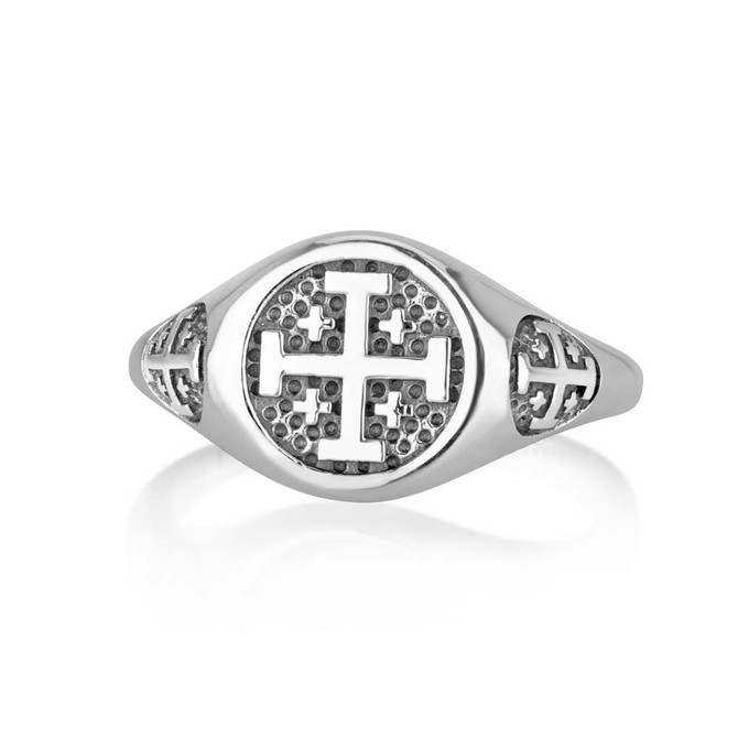 925 Sterling Silver Ring with Engraving and Jerusalem Cross