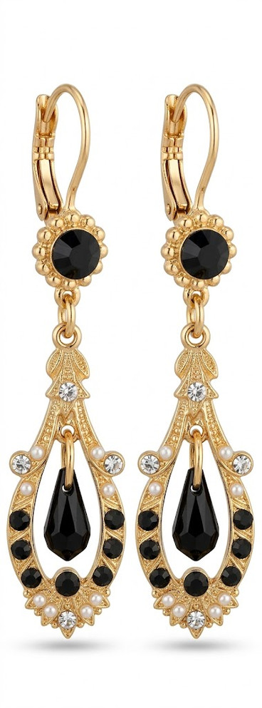 Open Oval Leverback Earrings with Dangle Briolette in Romance-YG