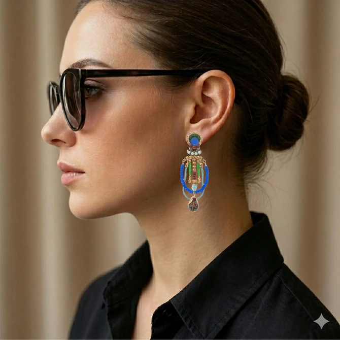 Spice Route Blue Turban Earrings